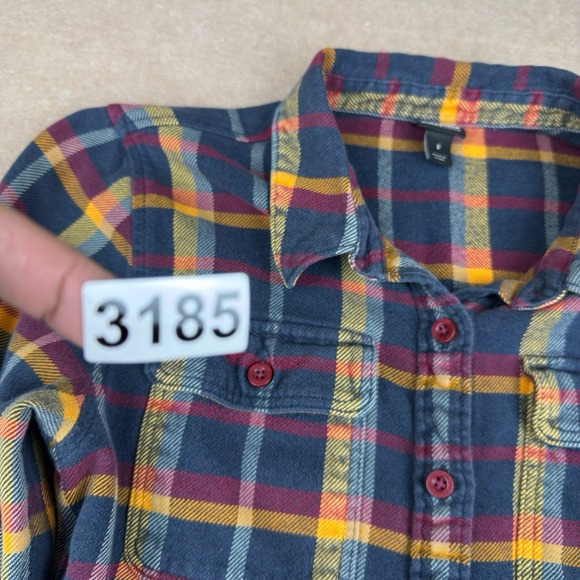 Patagonia Worn Wear S Fjord Flannel Shirt Organic Cotton Navy Gold Burgundy - Picture 13 of 13